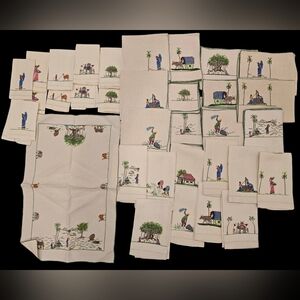 Hand embroidered table and hand linens from Indonesia 1950s